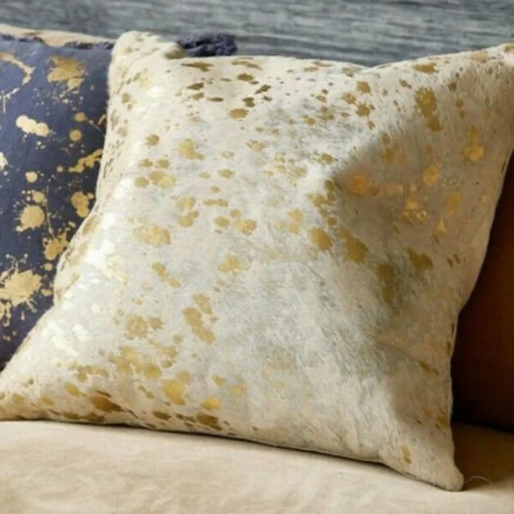 Jonathan Adler Gold Metallic / Cream Cowhide Throw Pillow